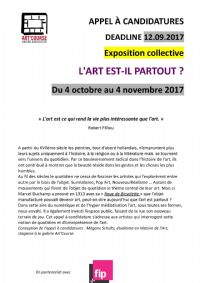 Appel à candidature exposition L'art est-il partout?. Du 25 août 2007 au 12 septembre 2017 à Strasbourg. Bas-Rhin.  08H00